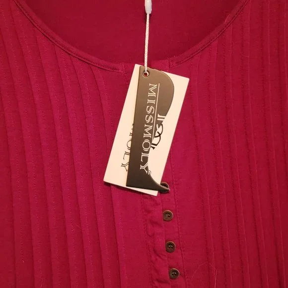 NWT Peasant Top, Bell Sleeve, Lace Inset, Henley Button Blouse - Picture 2 of 5